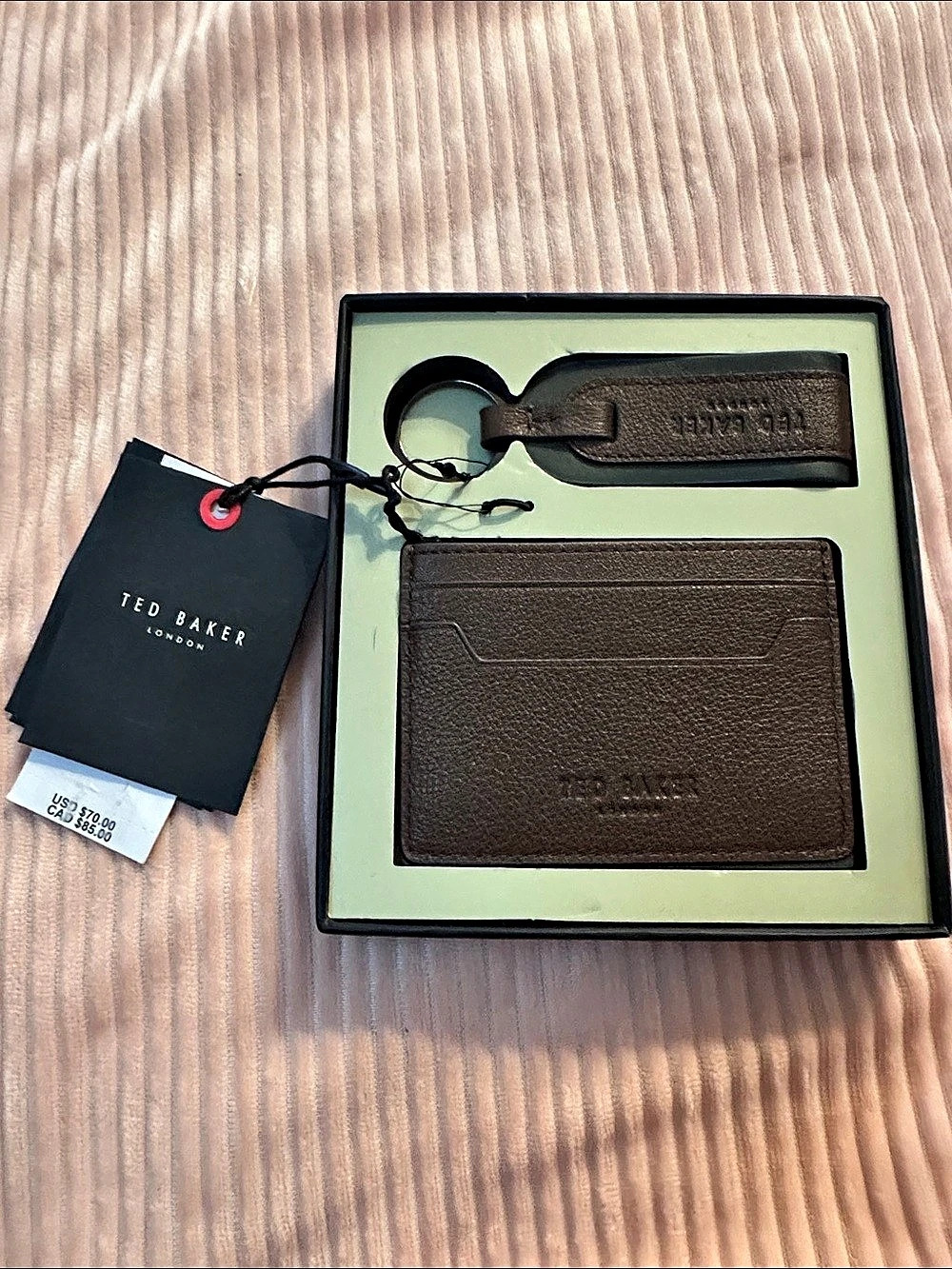 Ted Baker Cavendish Card Holder Wallet & Key Ring Set Brown NWT